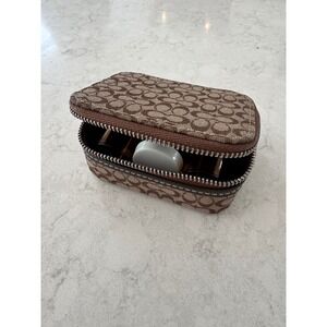 Coach Signature Pill Organizer Travel Case Brown Monogram Canvas 3 Containers